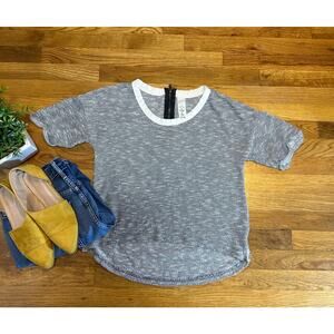Zara Basic T-Shirt Women Small Gray White High Low Short Sleeve Zipper Shirt